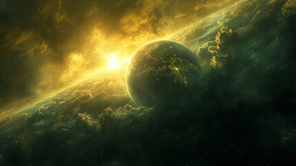 The sun rises over the planet.