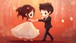 Illustration capturing the joyful dance of a bride and groom on their wedding night, radiating happiness and celebrating their union with boundless love and joy.
