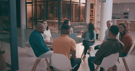 Aufkleber - Business people, circle and company with workshop for career, collaboration and team building in job. Diversity, employees and discussion of ideas, networking and professional group for work project