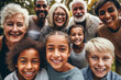 © dreamalittledream - Diverse group of people smiling in joy in the park, a unique crowd, ethnic diversity, different cultures, family, multicultural friends, cultural mixing pot, professional portrait photo