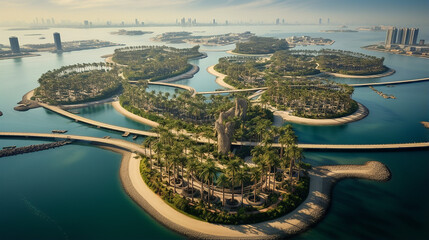 Poster - aerial view of artificial palm island in Dubai