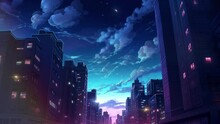 Animated Illustration Of A Highway In The Middle Of The City, At Night With The Lights On And A Cool Atmosphere. The Illustration Of A Quiet Street Is Suitable For Depicting The Night Atmosphere. Back