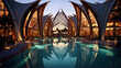 amazing architecture of tropical resort Dubai UAE with reflection