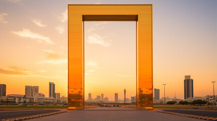 Wall Mural - beautiful Dubai scene from Dubai frame is an architecture landmark located in Zabeel Park, Dubai