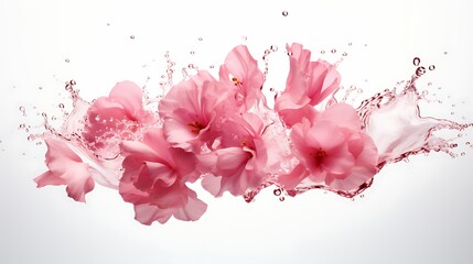 Wall Mural - A realistic petals explosion with water on white background