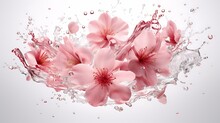 A Realistic Petals Explosion With Water On White Background