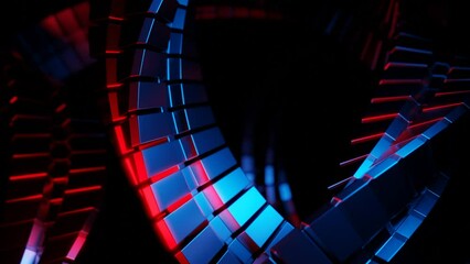 Poster - Abstract spinning metal red tiles with hypnotic effect. Design. Metal colorful chain rotating on a black background.