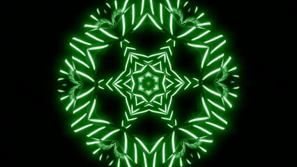 Poster - Symmetrical pattern with neon starry kaleidoscope. Design. Mirror reflection of repeating star or flower structure.