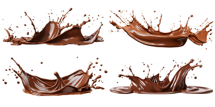 chocolate sauce splash set isolated on transparent background - food, drink, lifestyle, diet design element PNG cutout collection