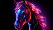 Horse face Neon light animal pictures Generative artificial intelligence