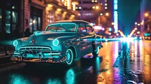A Vintage Car With Neon Wheels Spins And Twirls Creating A Mesmerizing Light Display As It Weaves Through Traffic