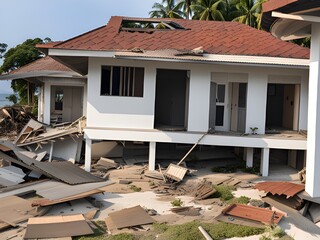 Canvas Print - house and building with large earthquake