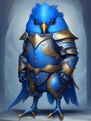 Wall Mural - cartoon bird knight in blue armor and black armor.