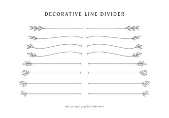 Poster - nature leaves line divider for text layout separator decoration vector element set