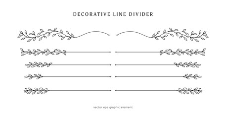 Poster - leaves vines line divider for text layout separator decoration vector element set