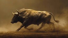 Buffalo Running On Brown Background