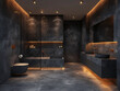 Stylish black bathroom interior with modern house decoration illustration