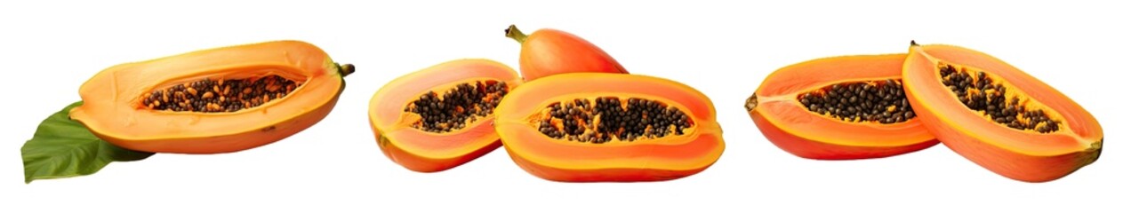 Wall Mural - Collection of PNG. Papaya isolated on a transparent background.