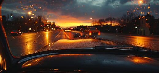 Wall Mural - a car driving down a street at night time