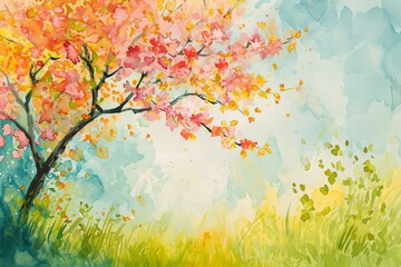 Poster - Watercolor spring background