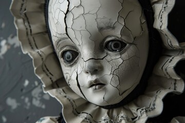 Wall Mural - A haunted doll with cracked porcelain and a ghostly presence Old mystical scary horror doll