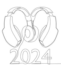 Poster - One continuous line of Headset and number 2024. Thin Line Illustration vector concept. Contour Drawing Creative ideas.