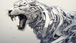 illustration of a silver tiger robot roaring on a colorless background, Generate AI.