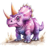 Fototapeta Dinusie - watercolor dinosaur dustypink triceratop
