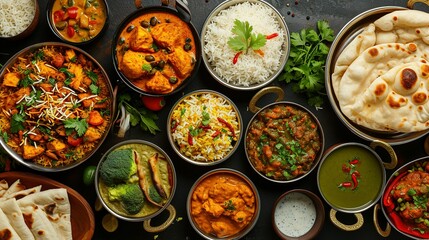 Wall Mural - Assorted indian food on black background