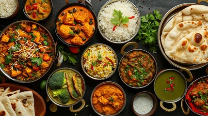 Poster - Assorted indian food on black background