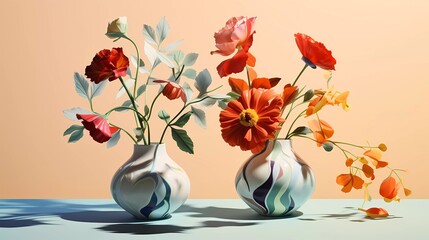 Wall Mural - illustration of colorful abstract flower bouquet on white background. generative ai