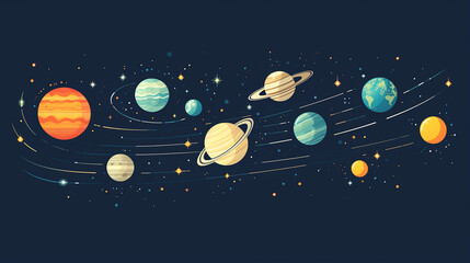 Wall Mural - solar system flat linear style illustration