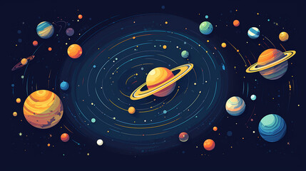 Wall Mural - solar system flat linear style illustration