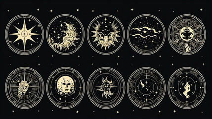 Wall Mural - illustration set of moon phases different style