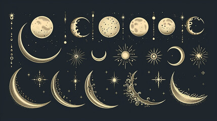 Wall Mural - illustration set of moon phases different style