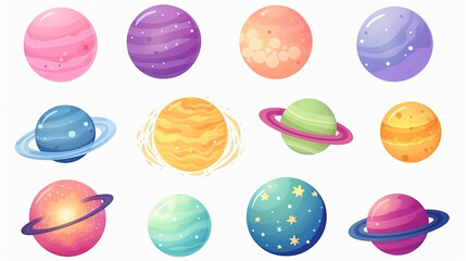 Wall Mural - set of cartoon planets. colorful set of isolated planet on white background