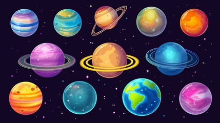 Wall Mural - set of cartoon planets. colorful set of isolated planet