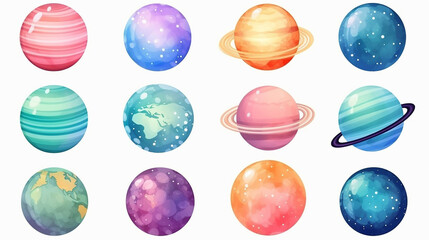 Wall Mural - set of cartoon planets. colorful set of isolated planet