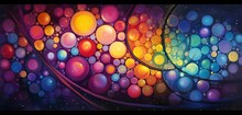 Soft, Glowing Circles In A Kaleidoscope Of Radiant Colors, Overlapping And Blending Into Each Other On A Dark Canvas. The Effect Should Be Both Soothing And Visually Stimulating.