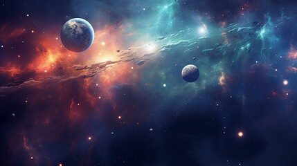 abstract scientific background planets in space nebula and stars elements