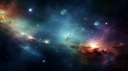 Wall Mural - abstract scientific background planets in space nebula and stars elements