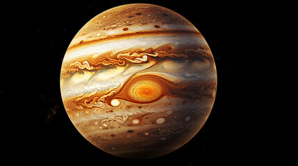Wall Mural - planet jupiter with a big spot on a black background