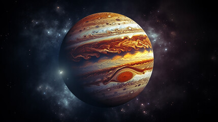 Wall Mural - planet jupiter with a big spot on a dark background