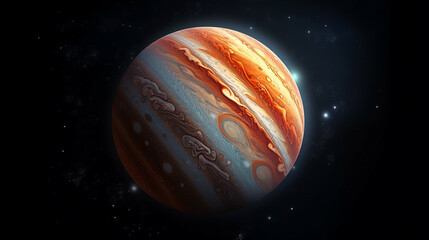 Wall Mural - planet jupiter with a big spot on a dark background