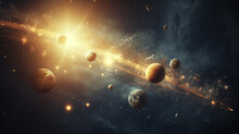 Sun And Planets Of The Solar System 3d Rendering