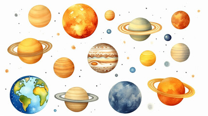 Wall Mural - the planets of the solar system isolated on white background