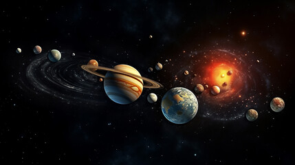 Wall Mural - the planets of the solar system isolated on dark background
