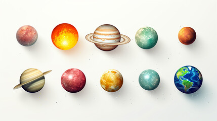 Wall Mural - the planets of the solar system isolated on white background