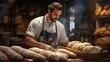 © Serhii - Male baker in an apron and cap in a bakery with freshly baked bread
