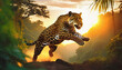 Jaguar jumping in the jungle